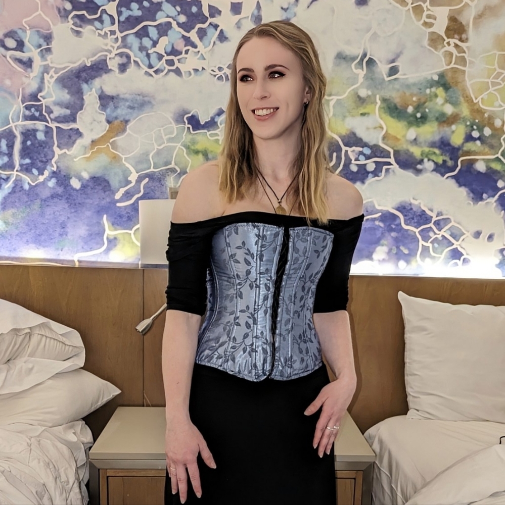 Victoria's Secret Blue Floral Satin Underbust Corset